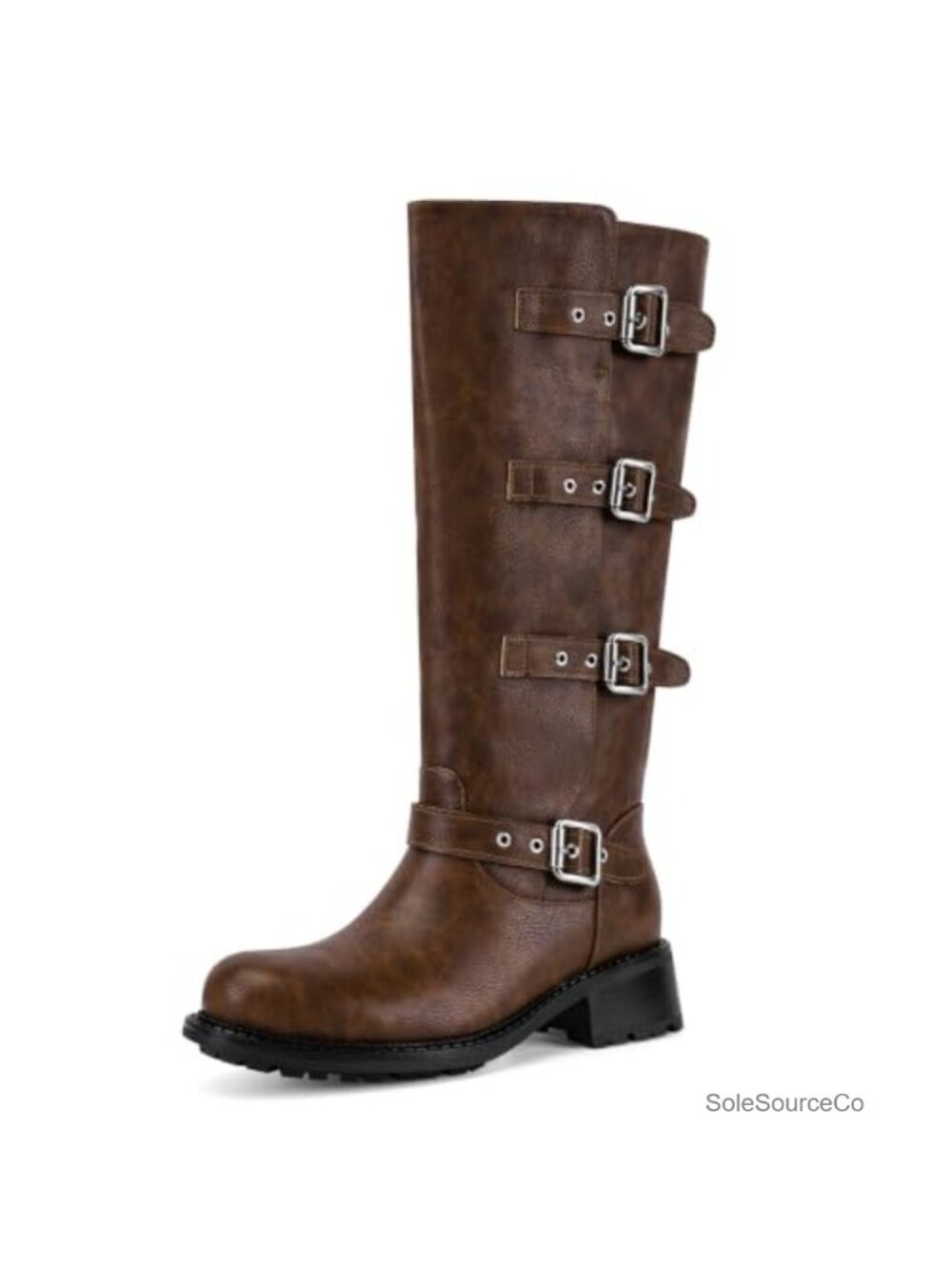 Knee High Moto Biker Boots Multi Buckle Riding Tall Boots
